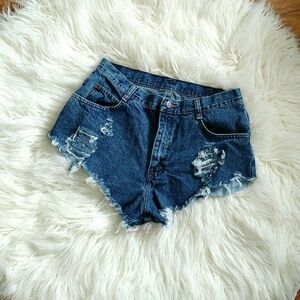 Vintage High Rise Distressed Jean Cut Off Cheeky Shorts